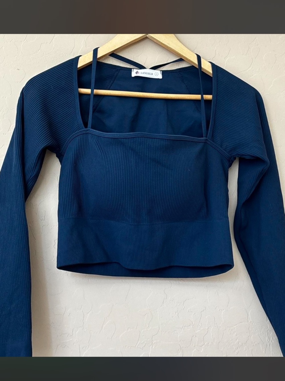 lululemon athletica Ribbed Navy Long-Sleeve Strappy Crop Top - Picture 2 of 5